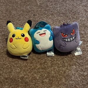 Pokemon sqishmellow Plush Keychain Trio - Pikachu, Snorlax, Gengar
